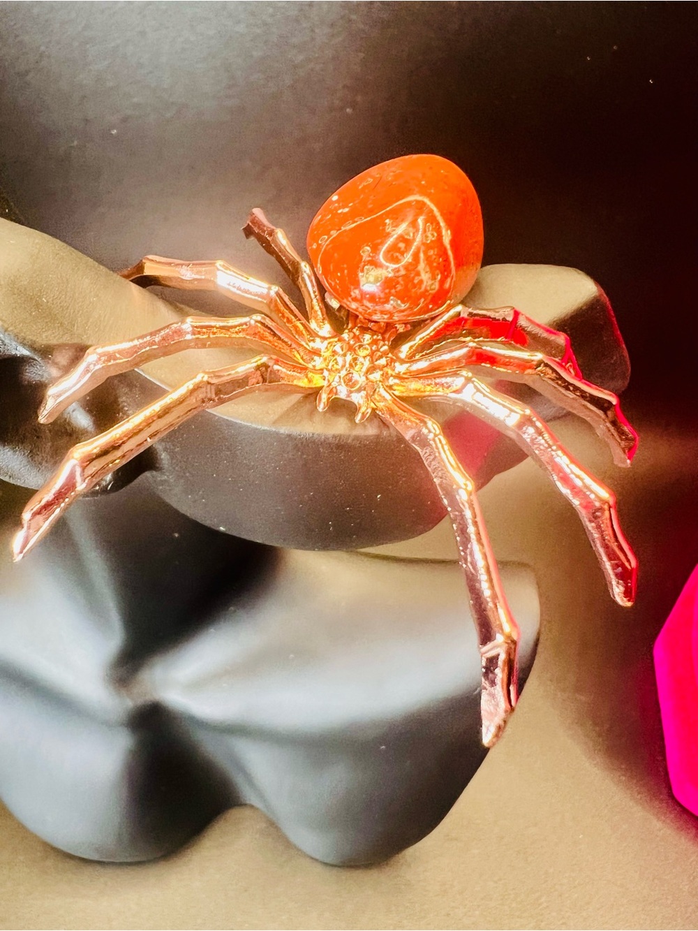 Carnelian agate rose gold spider. Spiritually gives you courage and motivation.